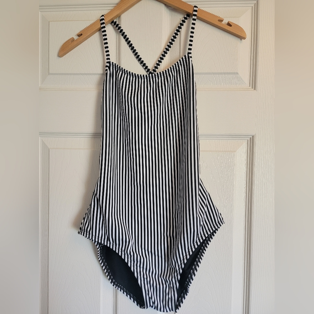 Striped Black & White One-Piece Swimsuit